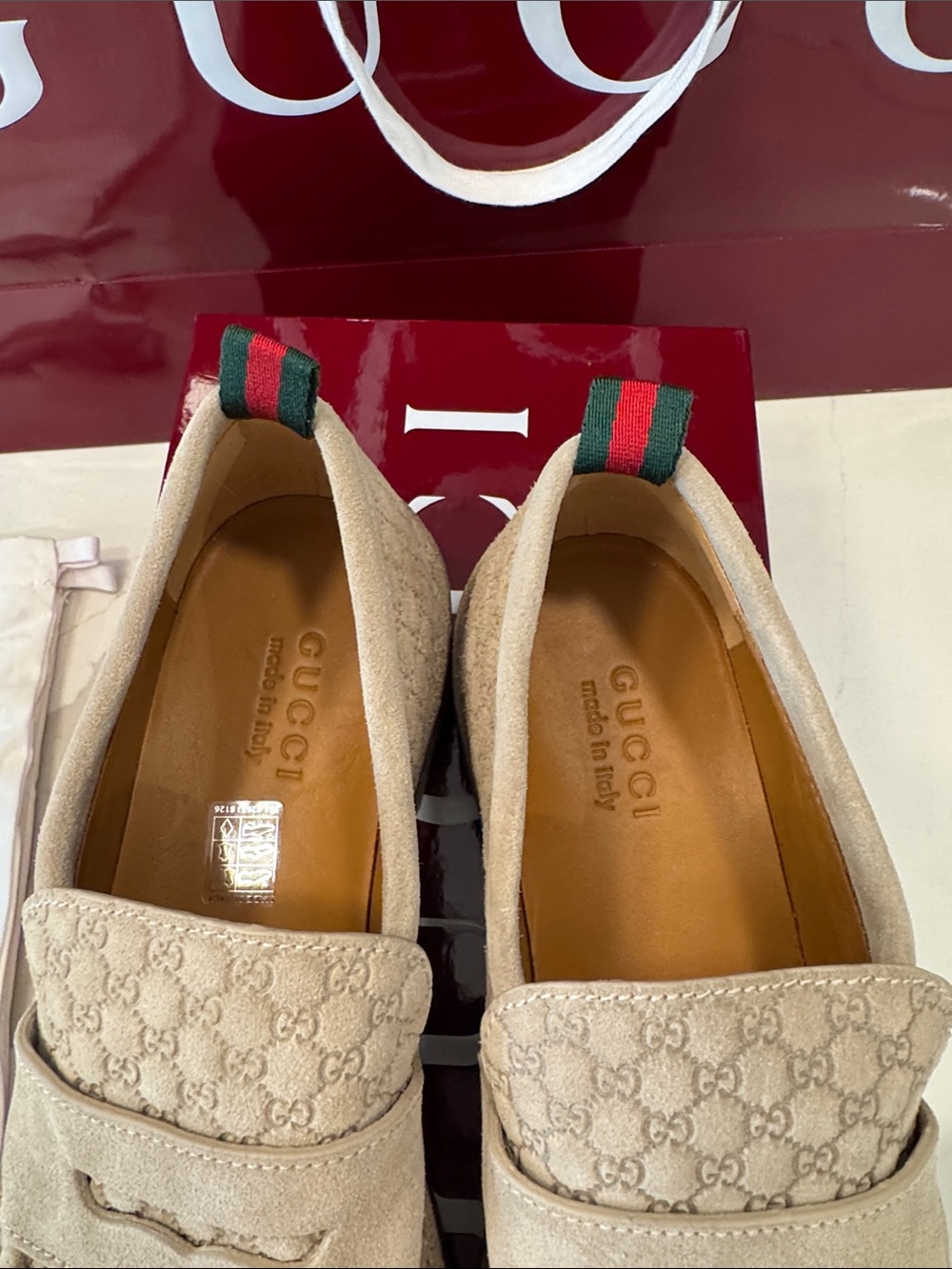 Gucci MEN Beige Suede Micro GG Monogram Penny Loafers  Oatmeal EUR 9.5 US 10.5 - Picture 5 of 16
